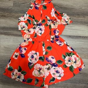 Peach Love California Red Floral Romper